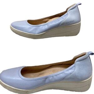Vionic Jacey Orthaheel Navy Blue Gray Leather Wedge Slip On Shoe Size 11
